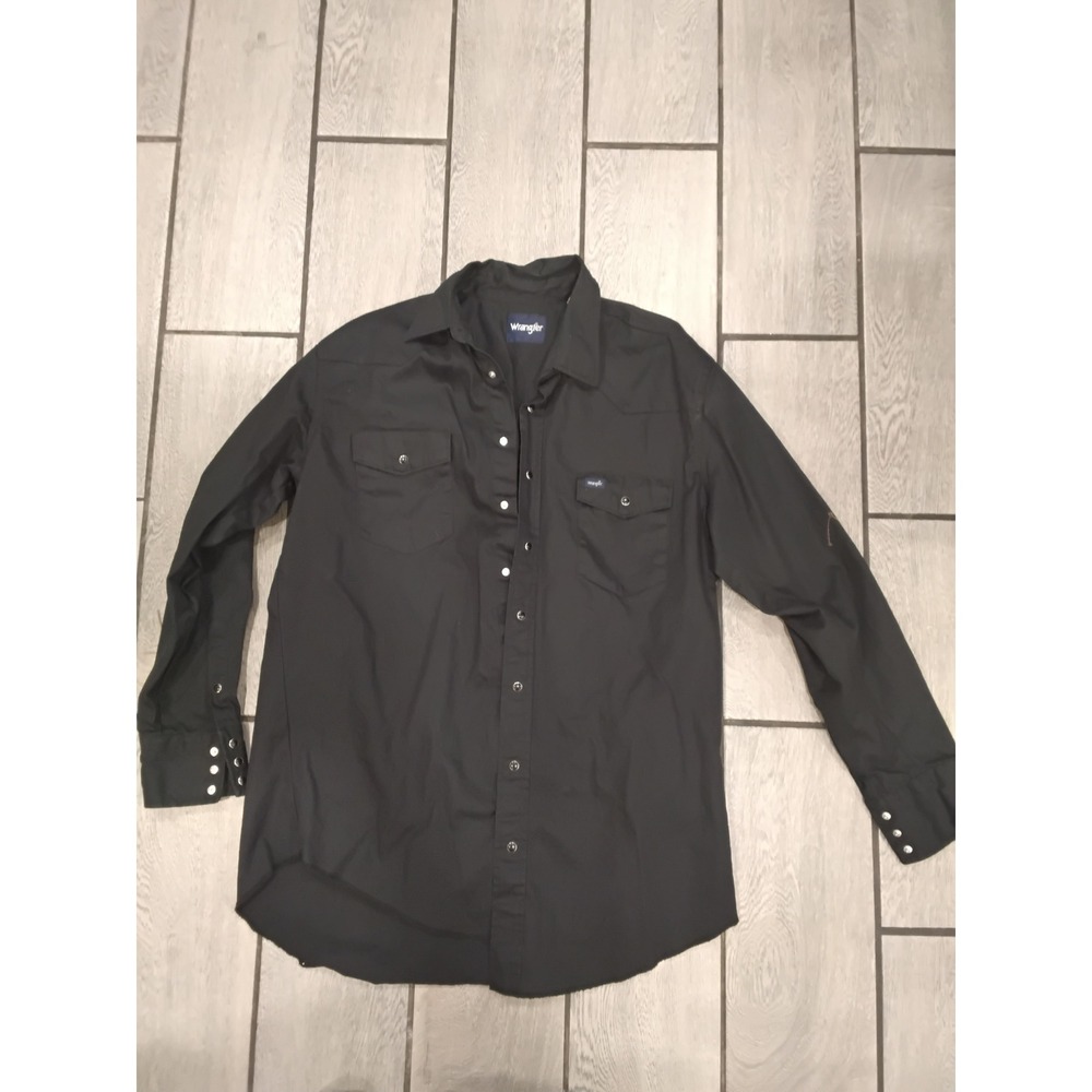 Wrangler Mens Black Long‎ Sleeve Snap Button Western Cowboy Shirt XL